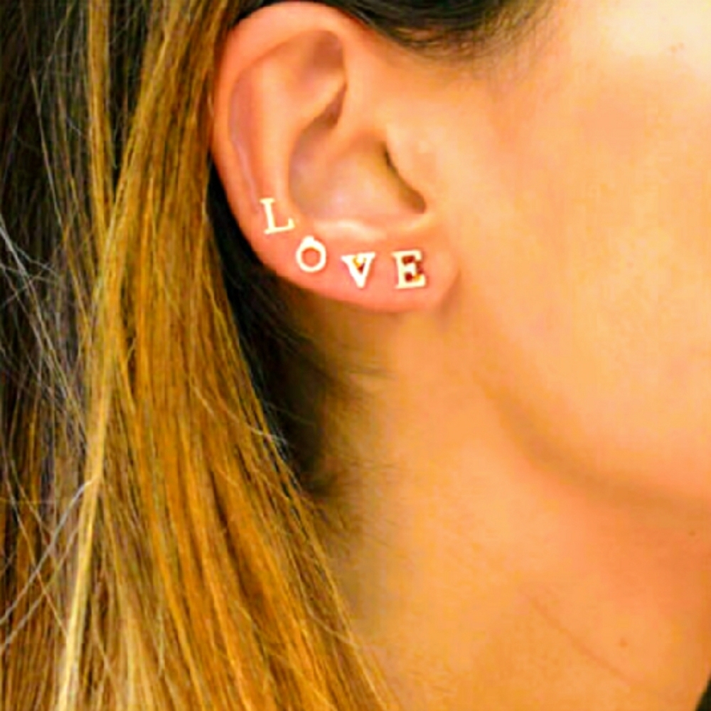 BOGO 2 Pair Diamond Initial Earrings.